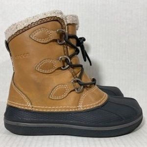 Crocs Allcast II Waterproof Tan Black Casual Comfort Snow Winter Boots Kid Sz 10